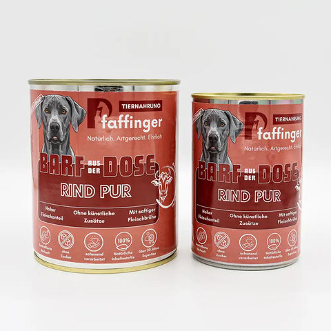 BARF-Dose mit Rind pur für Hunde.